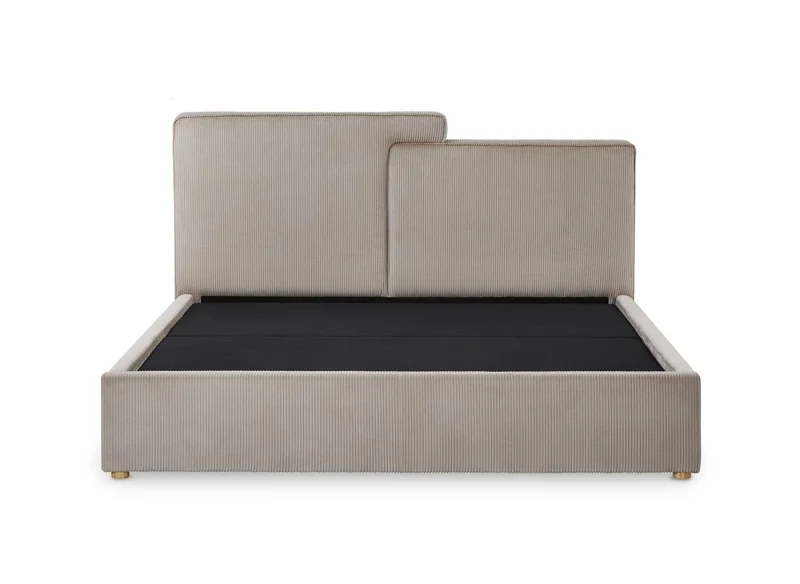 Lit coffre en velours côtelé taupe 180x200 cm ZELIA