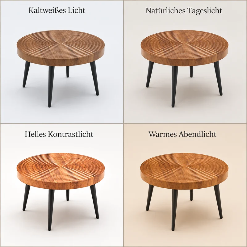 Table basse ronde Ø60 cm en noyer avec plateau texturé motif cernes d'arbre MINIMALISTCEILINGSET