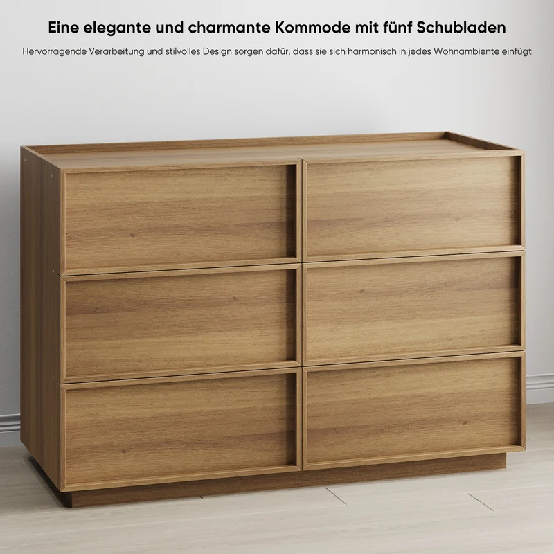 Buffet moderne à 6 tiroirs effet chêne, design minimaliste sans poignées 115x48x78cm LAMP AIR