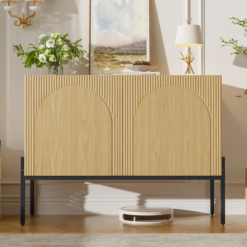 Buffet effet bois design arche texturé 2 portes 100x40x75cm ITALIAN LINEN MAX