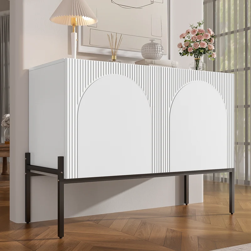 Buffet blanc design arche texturé 2 portes 100x40x75cm ITALIAN GOLD PRIME