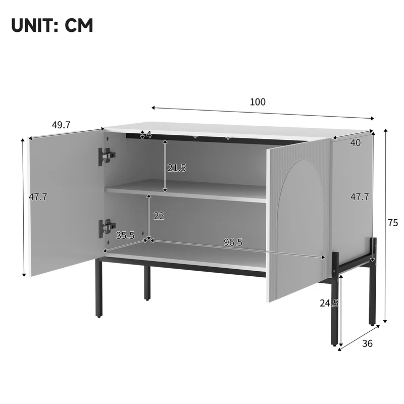 Buffet blanc design arche texturé 2 portes 100x40x75cm ITALIAN GOLD PRIME