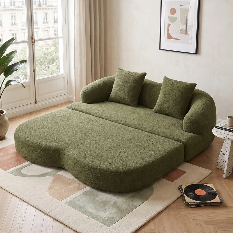 Canapé-lit 2 places convertible en chenille verte texturé et 2 coussins LAMP BLACK