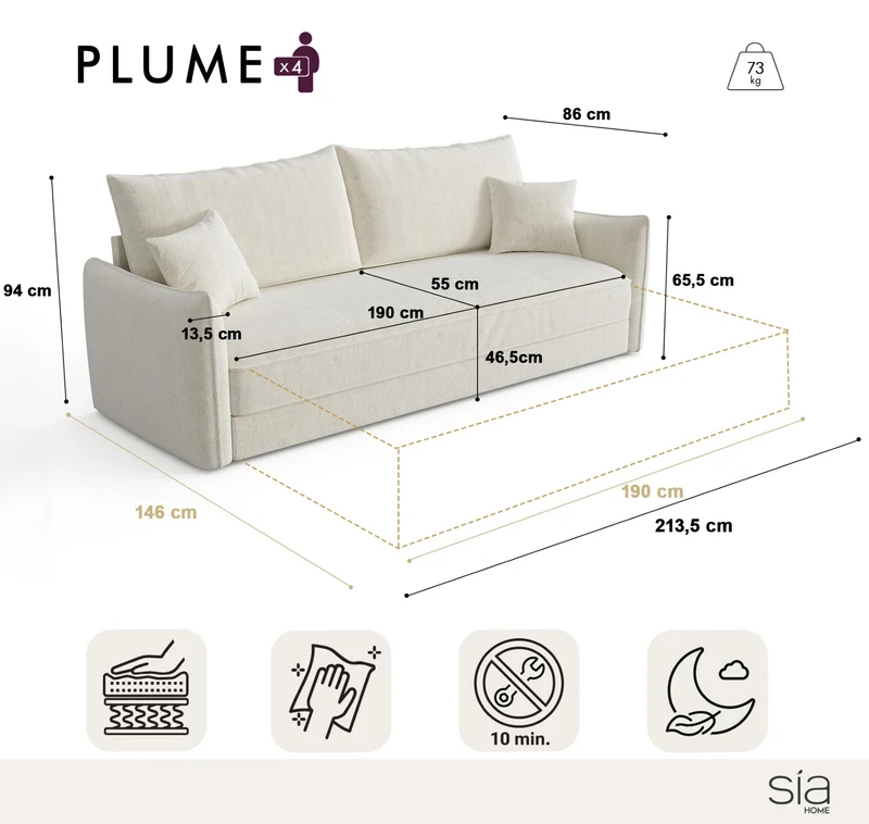 Canapé convertible 4 places PLUME velours texturé