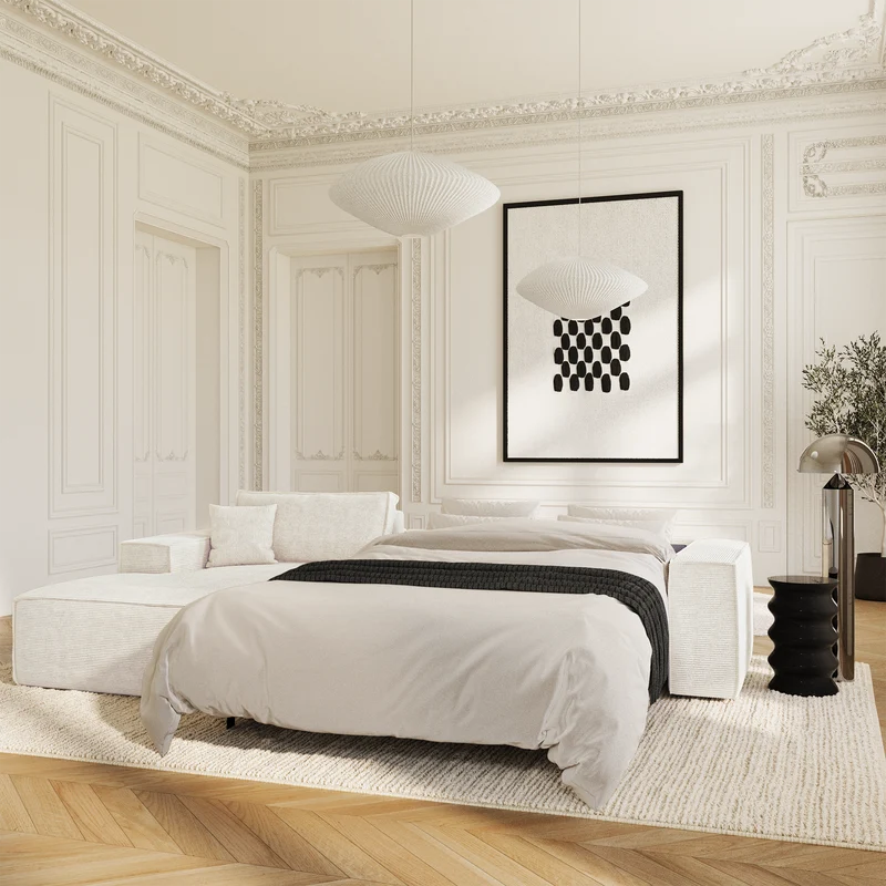 Canapé Angle Gauche convertible express matelas 140cm RUBY Velours côtelé