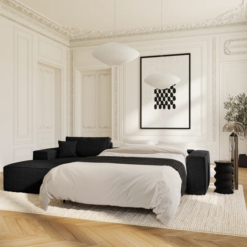 Canapé Angle Gauche convertible express matelas 140cm RUBY Velours côtelé