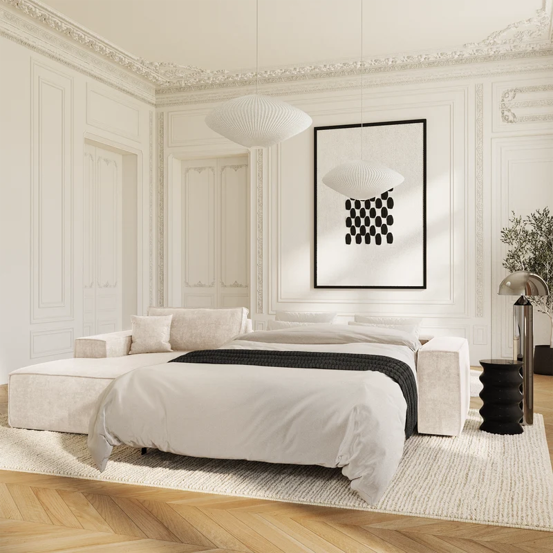 Canapé Angle Gauche convertible express matelas 140cm RUBY Velours