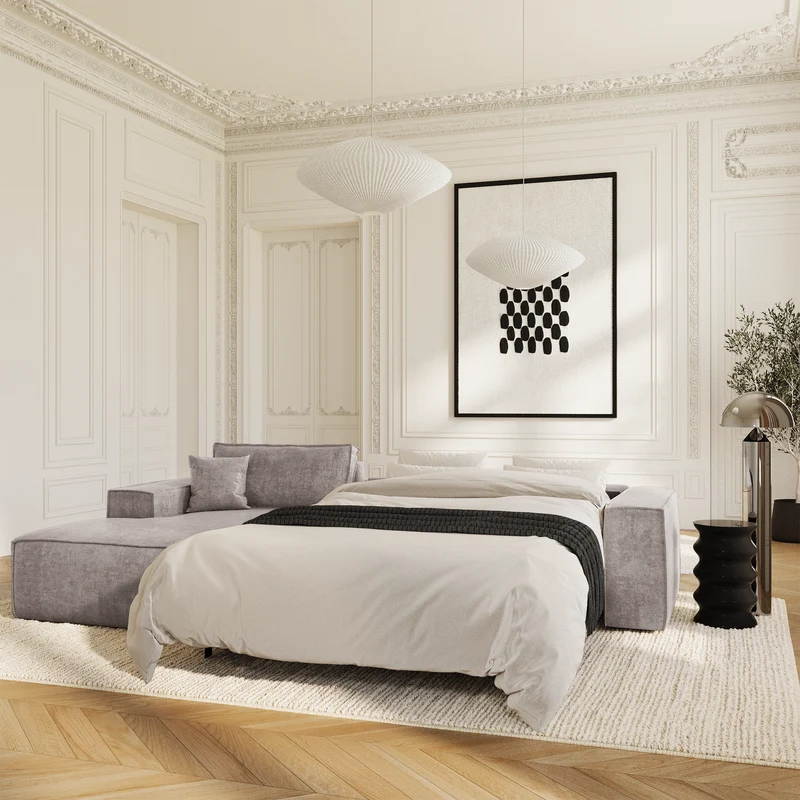 Canapé Angle Gauche convertible express matelas 140cm RUBY Velours