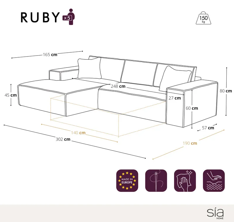 Canapé Angle Gauche convertible express matelas 140cm RUBY Velours