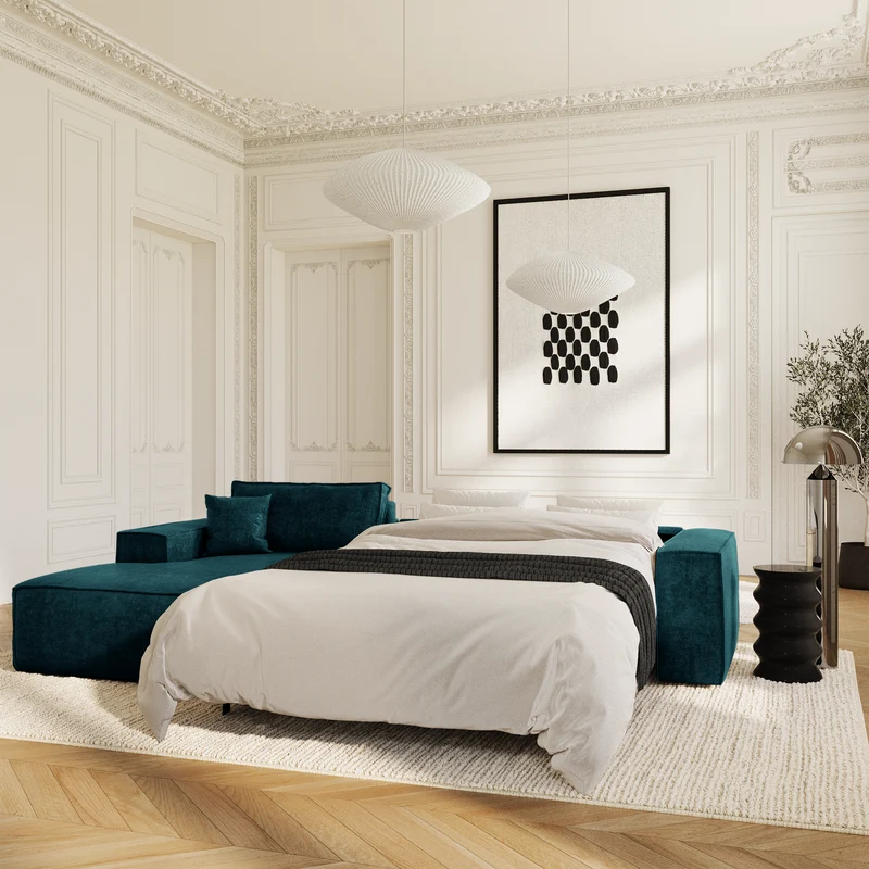 Canapé Angle Gauche convertible express matelas 140cm RUBY Velours