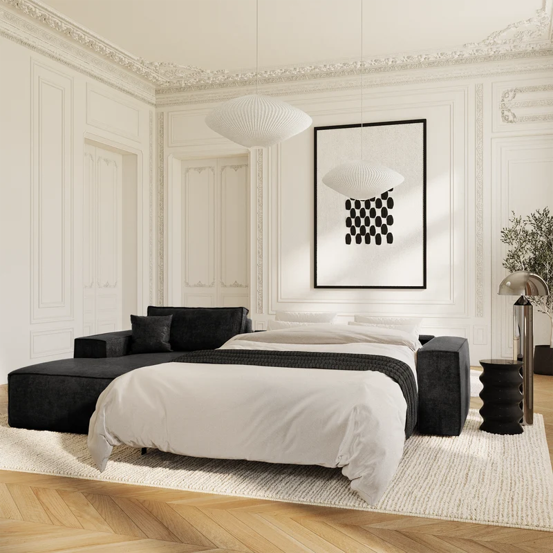 Canapé Angle Gauche convertible express matelas 140cm RUBY Velours