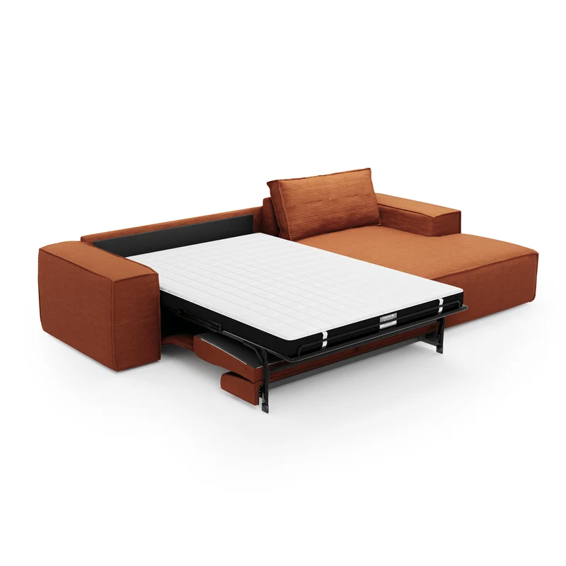 Canapé Angle Droit convertible express matelas 140cm RUBY Velours côtelé