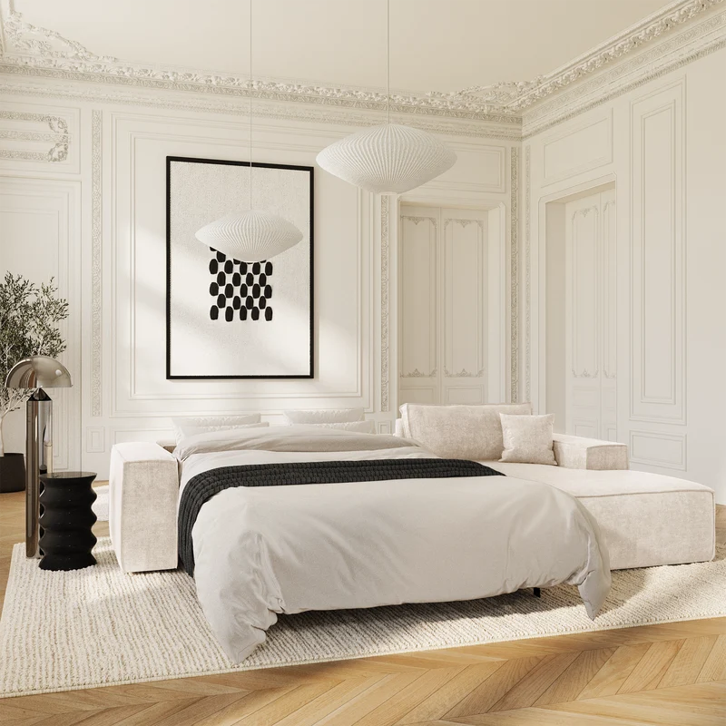 Canapé Angle Droit convertible express matelas 140cm RUBY Velours