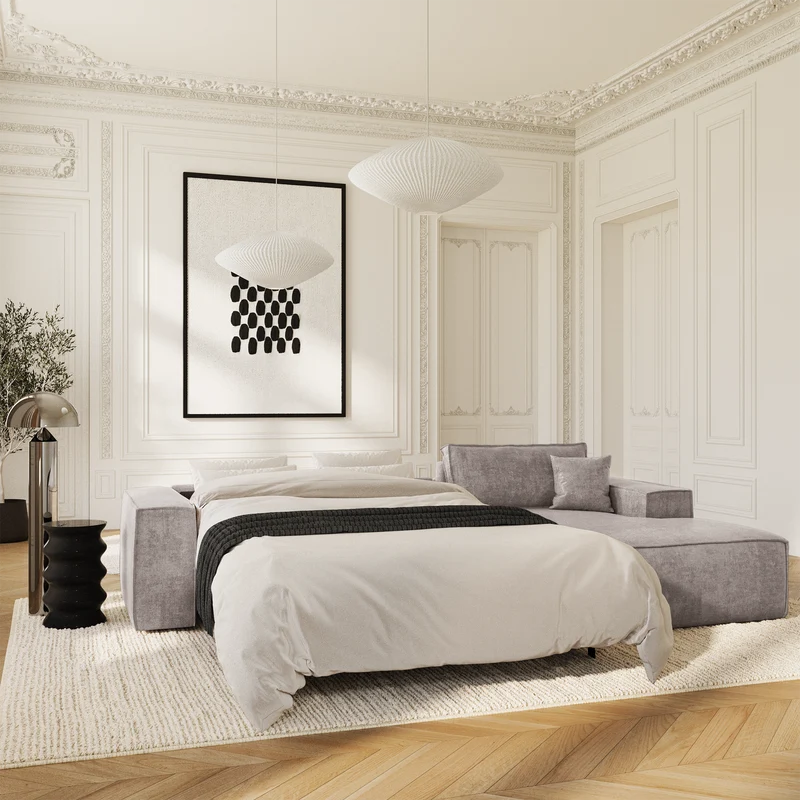 Canapé Angle Droit convertible express matelas 140cm RUBY Velours