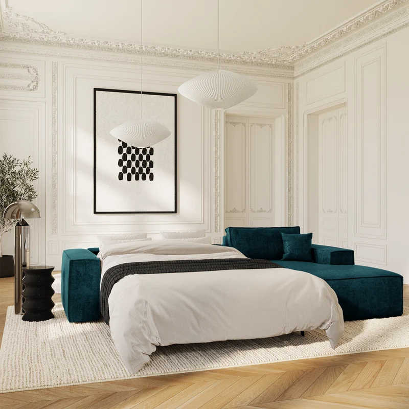 Canapé Angle Droit convertible express matelas 140cm RUBY Velours