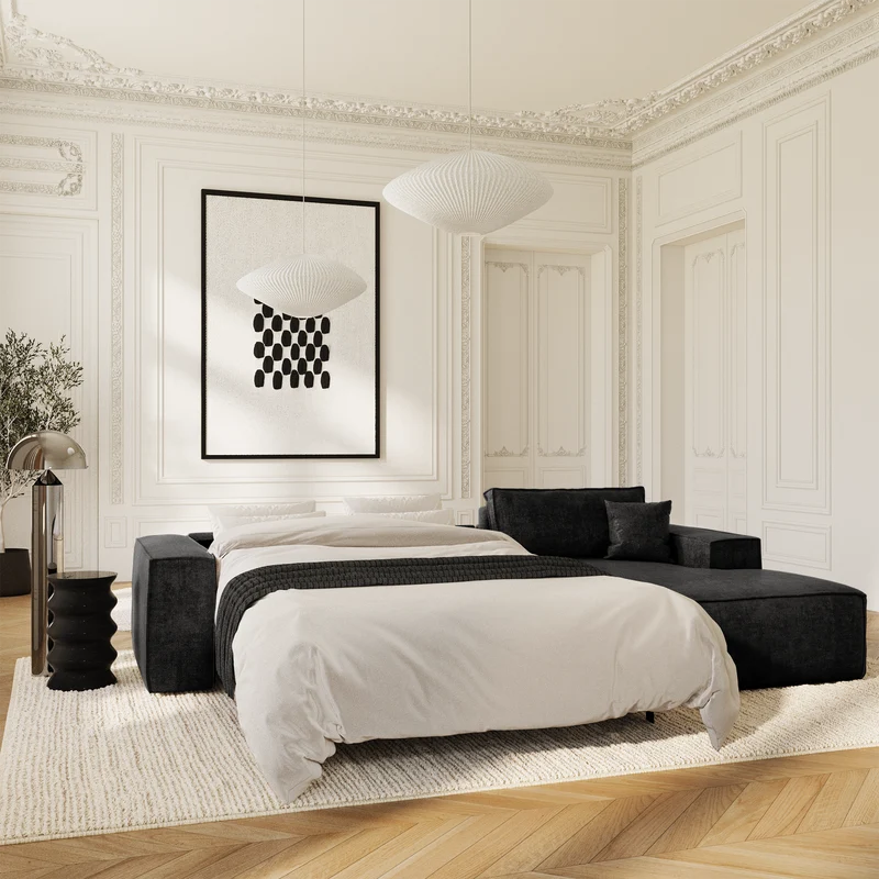 Canapé Angle Droit convertible express matelas 140cm RUBY Velours