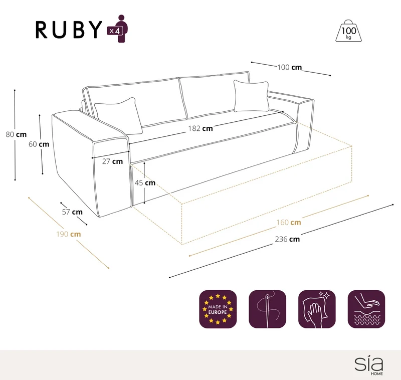 Canapé convertible express matelas 160cm RUBY Velours côtelé