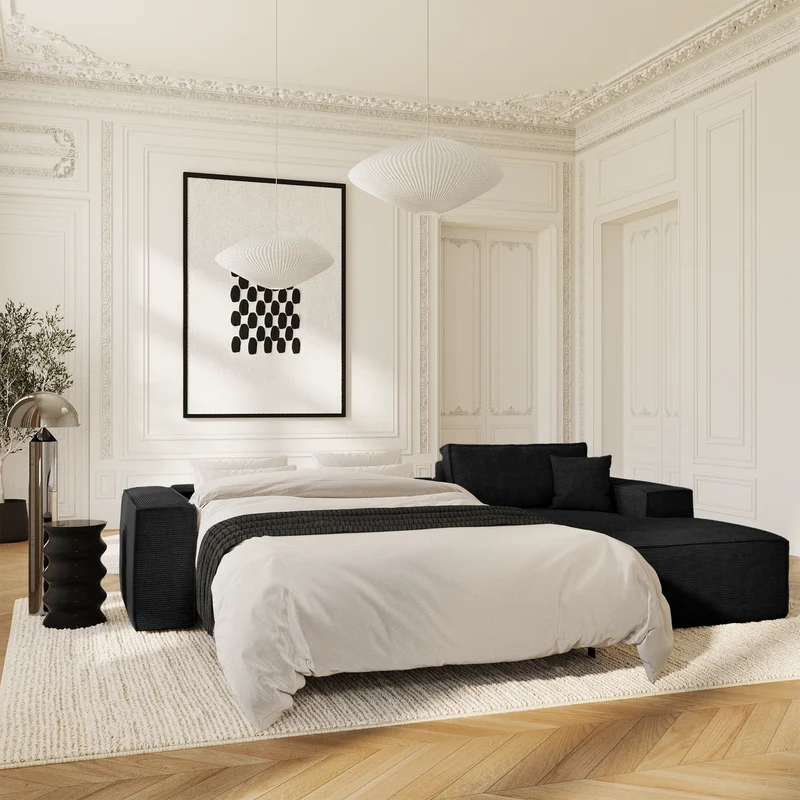 Canapé Angle Droit convertible express matelas 140cm RUBY Velours côtelé XXL