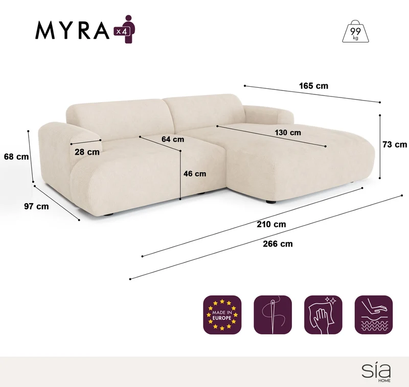 Canapé d'angle droit MYRA Tissu bouclette