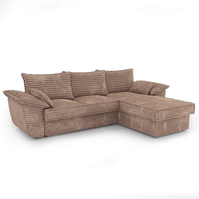 Canapé d'angle droit convertible SASHA velours côtelé XXL - Avec coffre de rangement