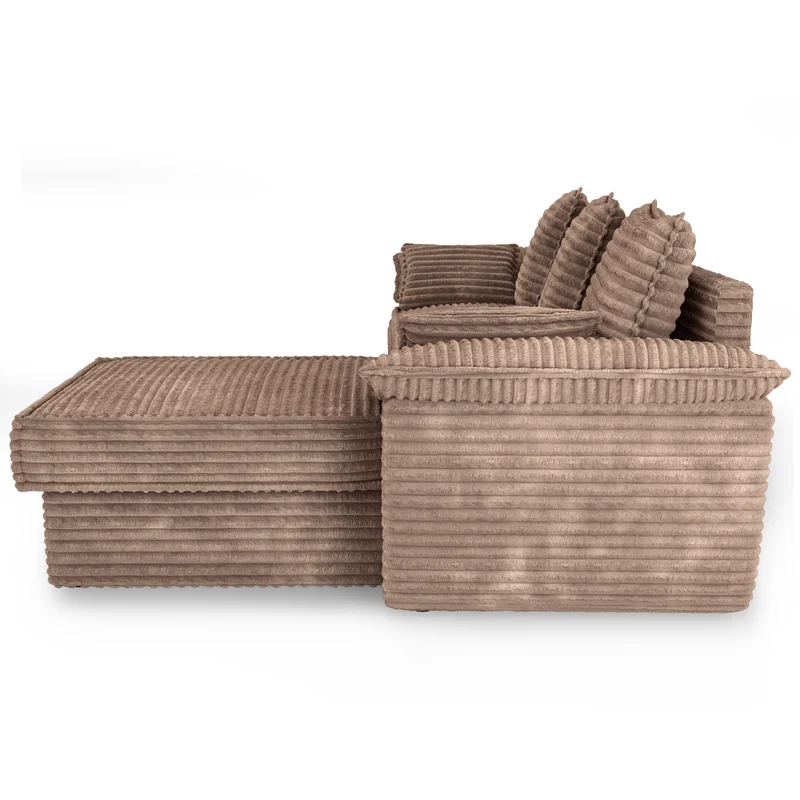Canapé d'angle droit convertible SASHA velours côtelé XXL - Avec coffre de rangement