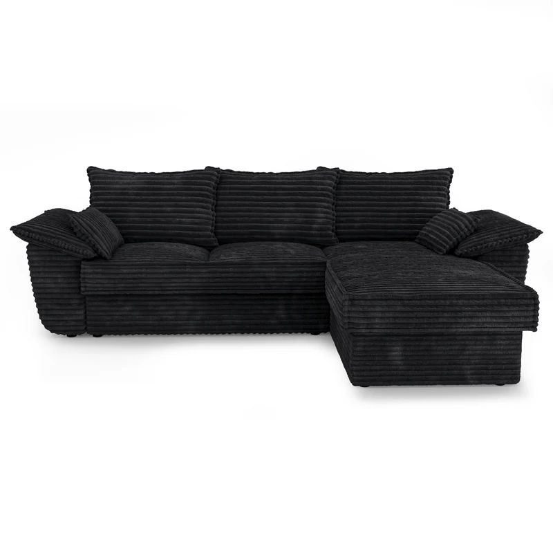 Canapé d'angle droit convertible SASHA velours côtelé XXL - Avec coffre de rangement