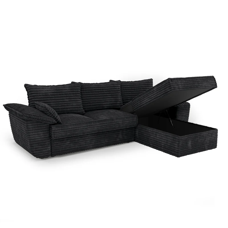 Canapé d'angle droit convertible SASHA velours côtelé XXL - Avec coffre de rangement