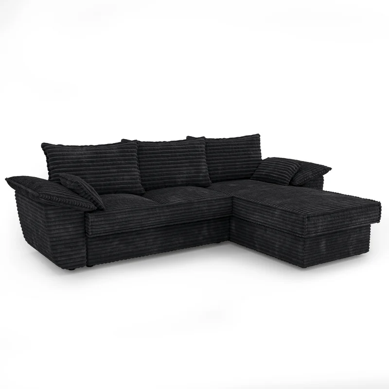 Canapé d'angle droit convertible SASHA velours côtelé XXL - Avec coffre de rangement