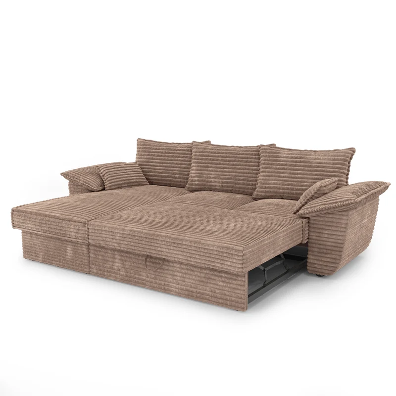 Canapé d'angle gauche convertible SASHA velours côtelé XXL - Avec coffre de rangement