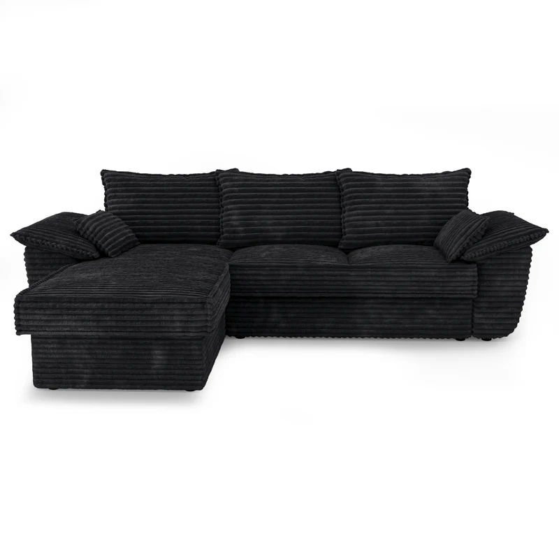 Canapé d'angle gauche convertible SASHA velours côtelé XXL - Avec coffre de rangement