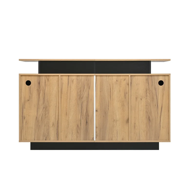 Buffet effet bois naturel 4 niches ouverts 4 portes 140x40x85cm TERRALCA