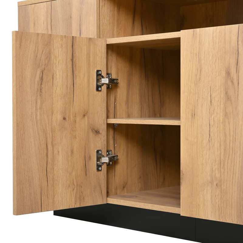 Buffet effet bois naturel 4 niches ouverts 4 portes 140x40x85cm TERRALCA