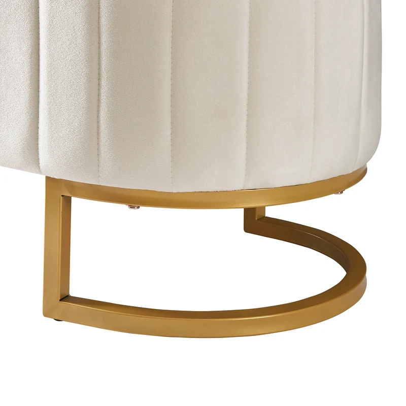 Banquette pouf capitonné en velours beige avec pieds dorés RIFTRYLATHYN