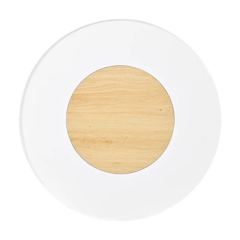 Table basse ronde bicolore blanc effet bois, pied cylindrique à rainures verticales 75x75x39cm MODERNFRAMEART