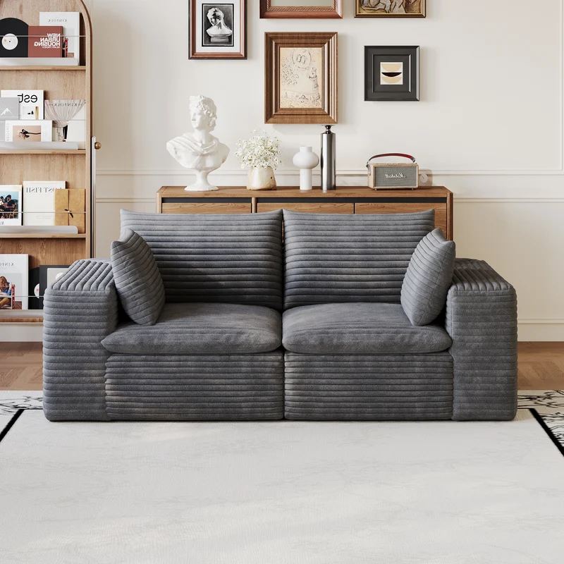 Canapé 2 places en velours côtelé gris foncé sans montage 180cm MODERNORGANIZERSET