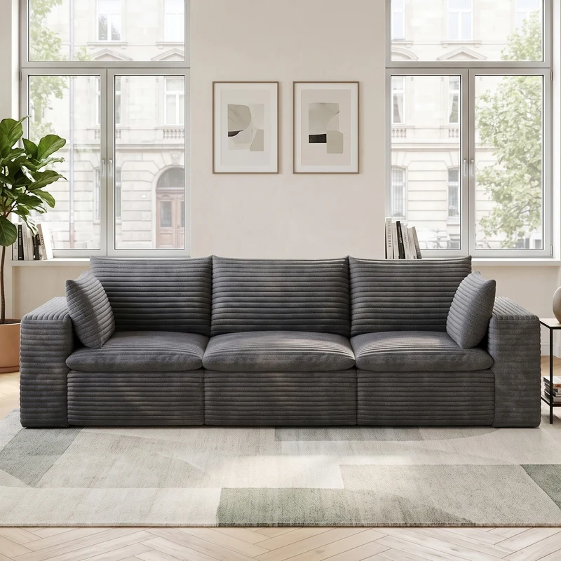 Canapé 3 places en velours côtelé gris foncé sans montage 260x90x60cm MODERNPRO