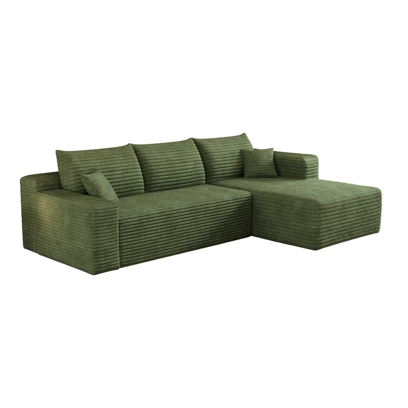 Canapé d'angle 3 places en velours côtelé vert assise profonde sans montage 241x151x58cm MODERNONE