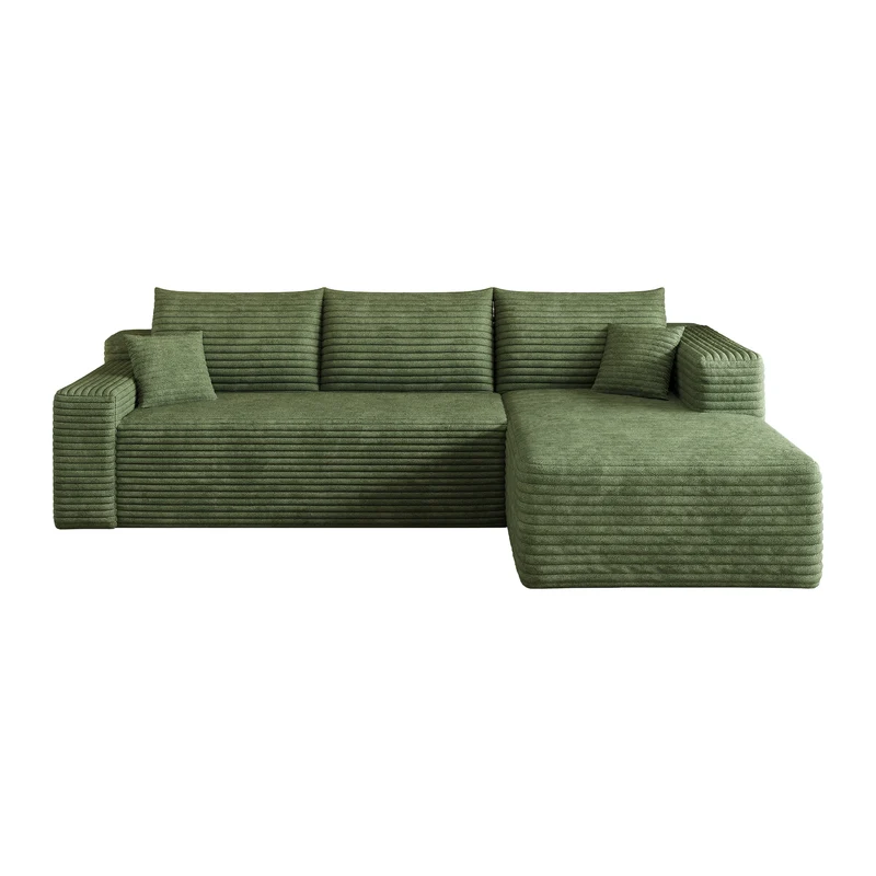 Canapé d'angle 3 places en velours côtelé vert assise profonde sans montage 241x151x58cm MODERNONE