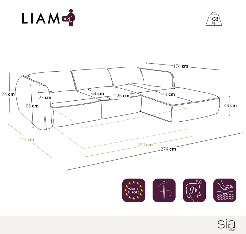 Canapé d'angle droit convertible LIAM tissu bouclette