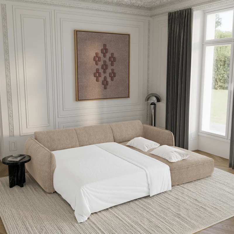 Canapé d'angle droit convertible LIVIA velours tramé