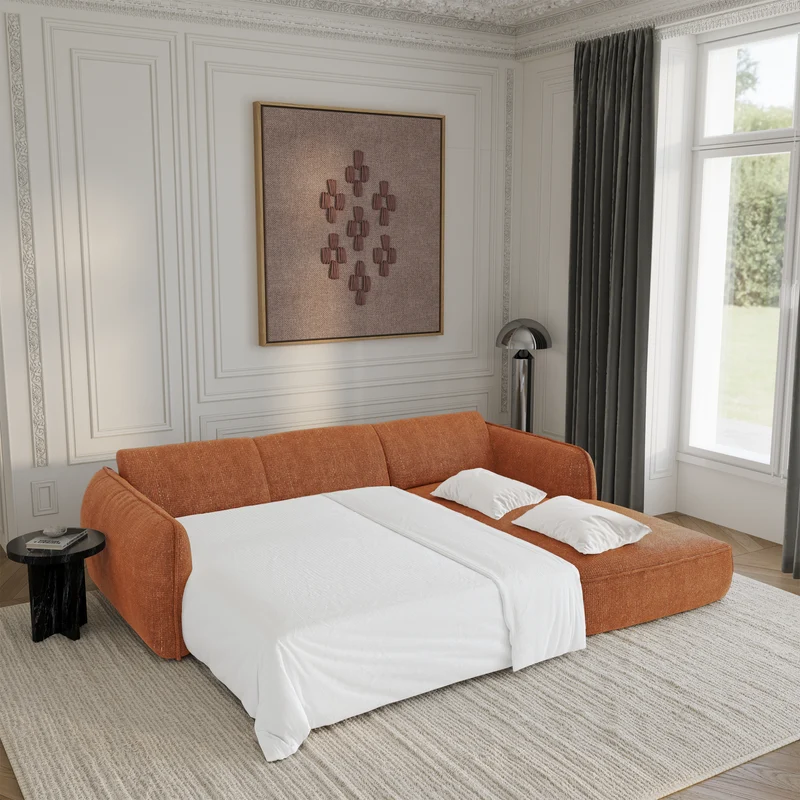 Canapé d'angle droit convertible LIVIA velours tramé