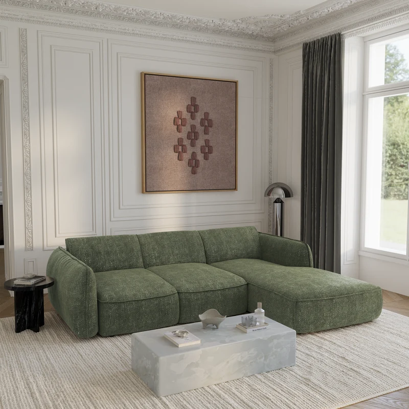 Canapé d'angle droit convertible LIVIA velours tramé