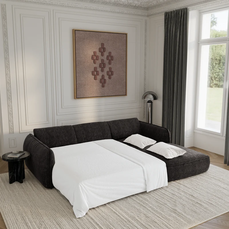 Canapé d'angle droit convertible LIVIA velours tramé