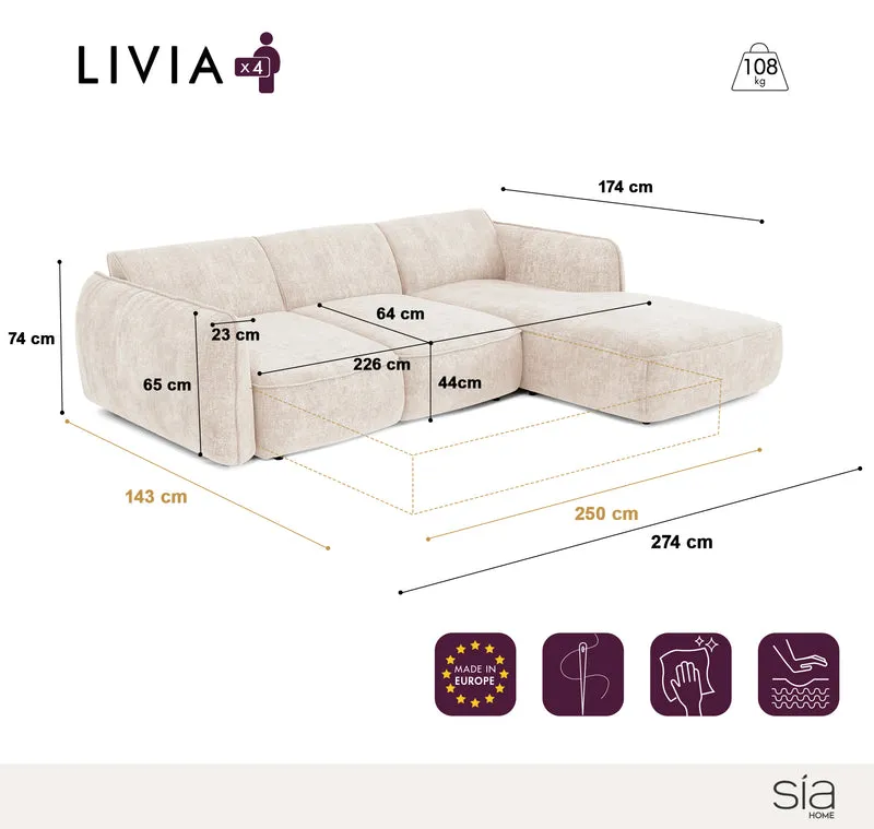 Canapé d'angle droit convertible LIVIA tissu bouclette