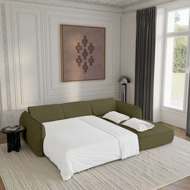 Canapé d'angle droit convertible LIVIA tissu bouclette