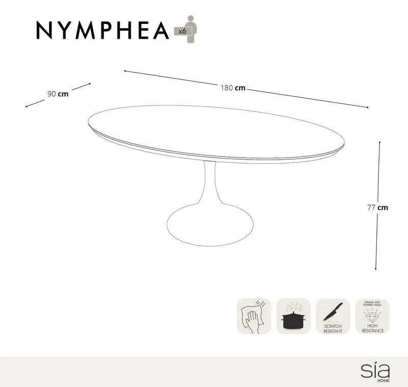 Table à manger NYMPHÉA Pandora pied noir 180cm