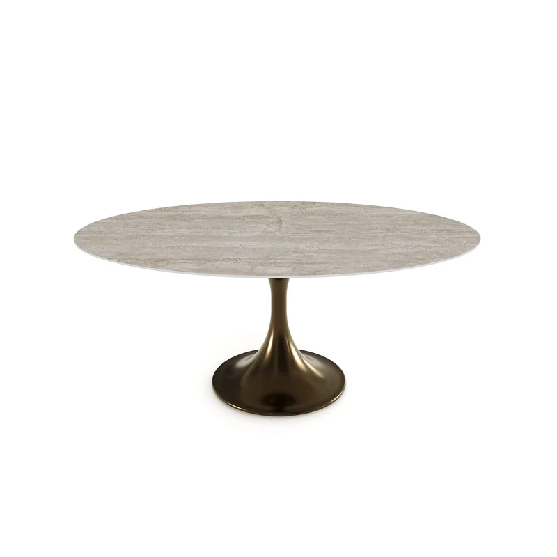 Table à manger NYMPHÉA Aspect travertin pied bronze 180cm
