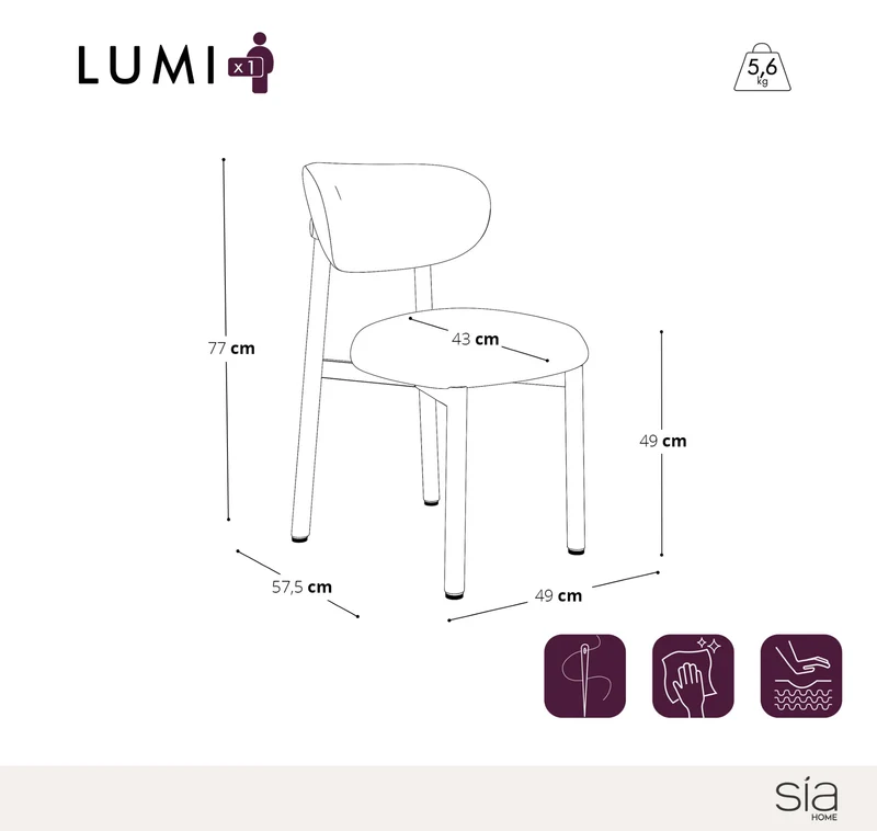 Lot de 2 chaises LUMI velours chenillé pieds noirs
