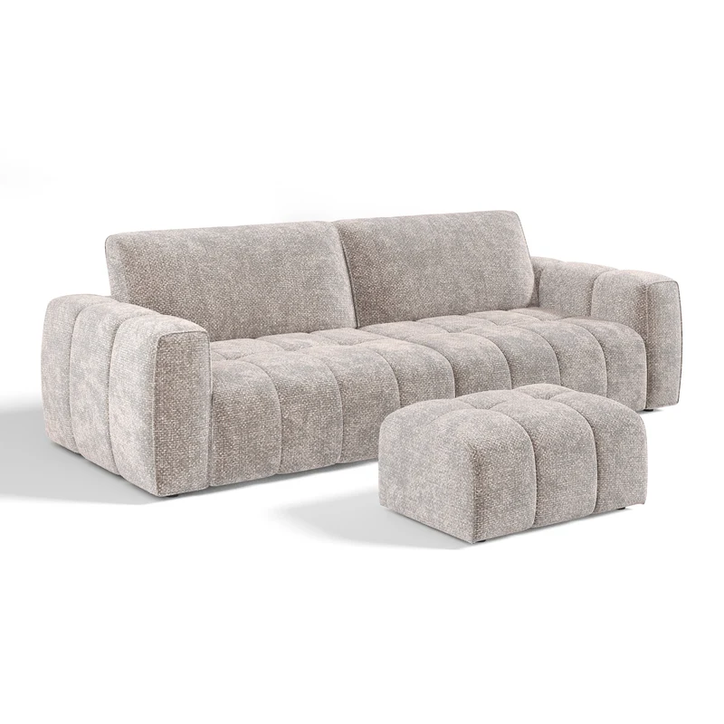 Ensemble canapé 4 places et pouf BARI velours chenillé beige