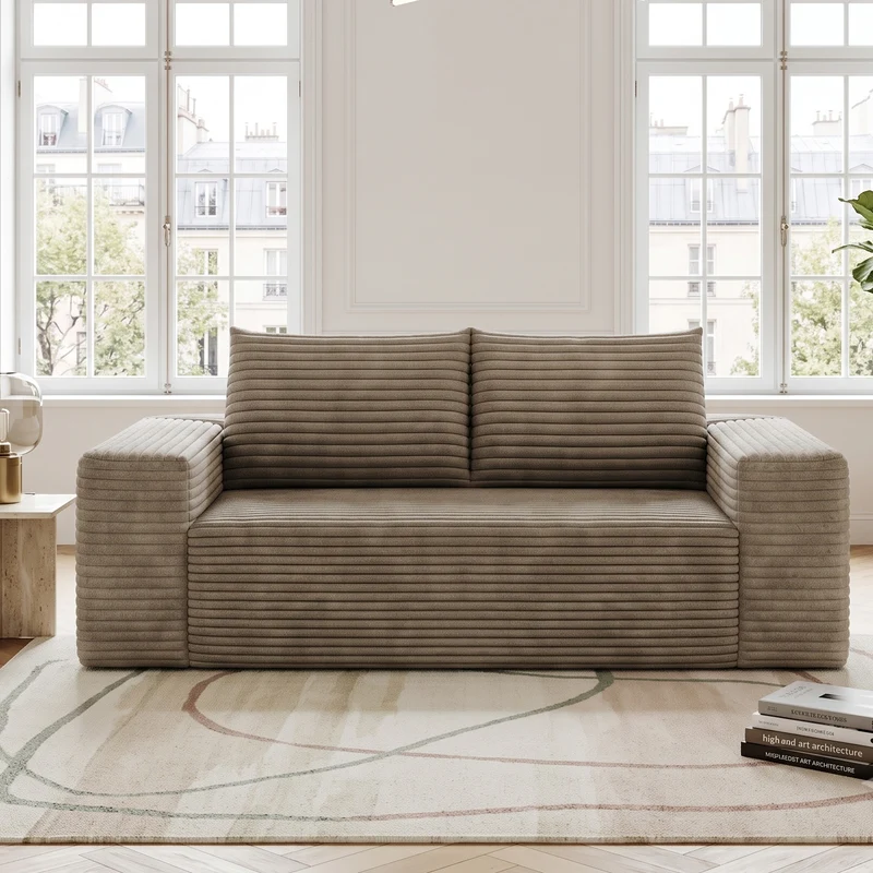 Canapé 2 places loveseat en velours côtelé camel sans montage 180cm MODERNCURTAINART